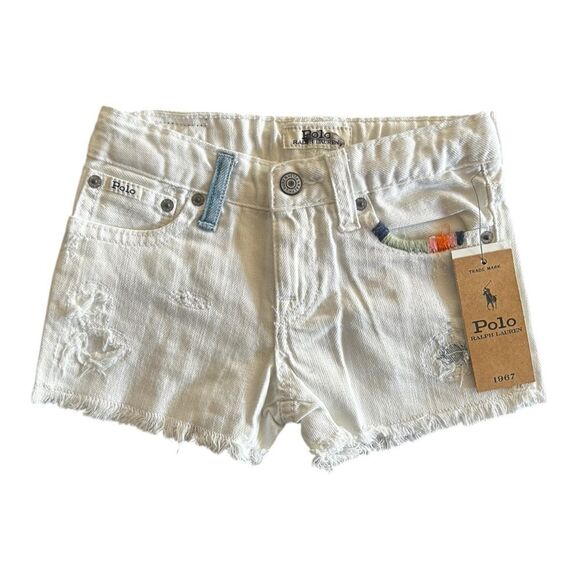 Polo Ralph Lauren WHITE Girl's Denim Cut-Off Shorts - Picture 1 of 7